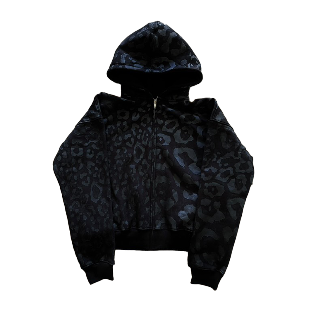"Iris" Black Leopard Zip Up