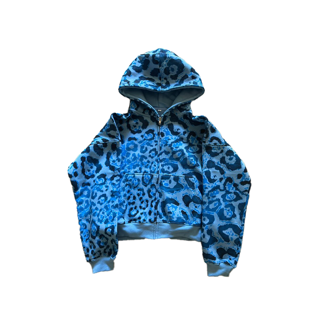 "Aqua" Blue Leopard Zip Up