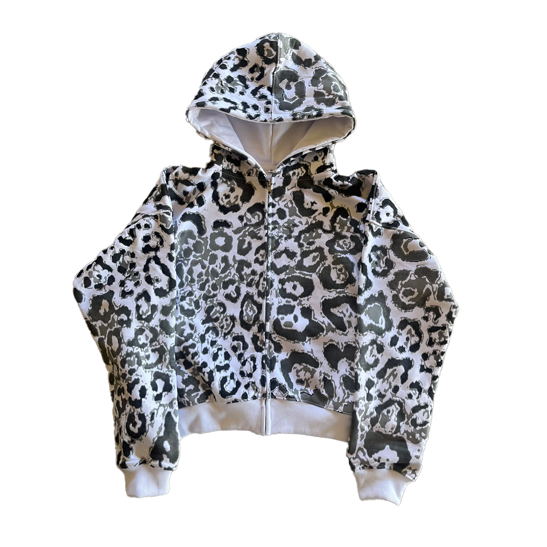 "Glacier" White Leopard Zip Up